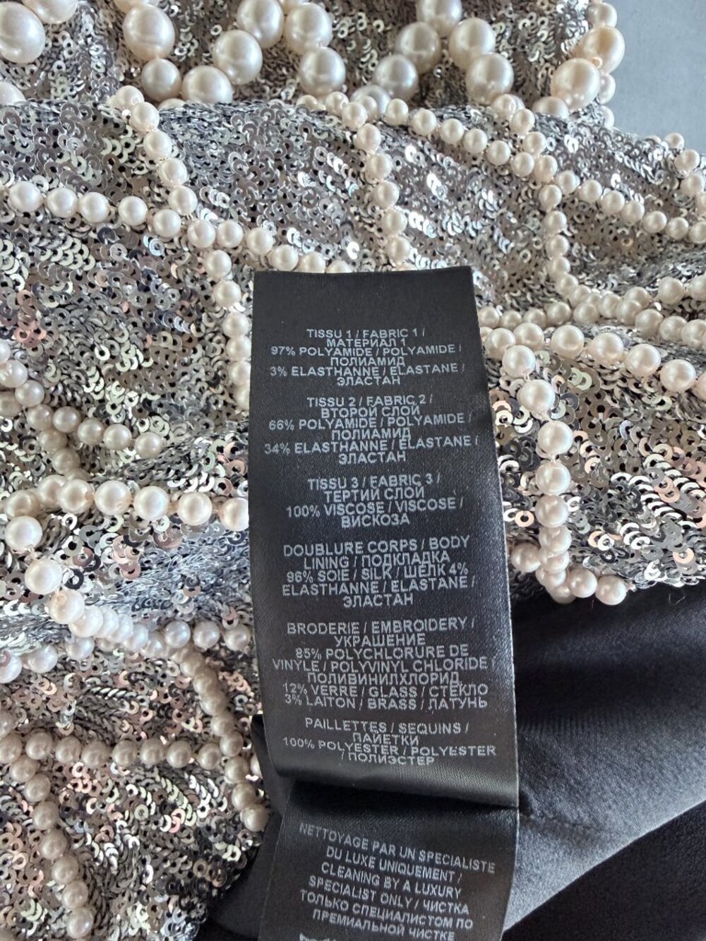 Balmain Pearl and Crystal Embellished Sequin Mini Dress Silver Size FR 38 US 6 - Picture 10 of 14